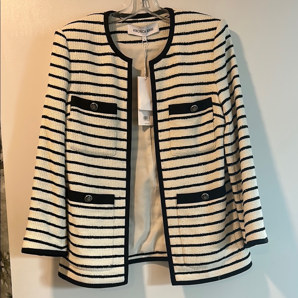 Veronica Beard Cream and Black Blazer with Tailored Fit